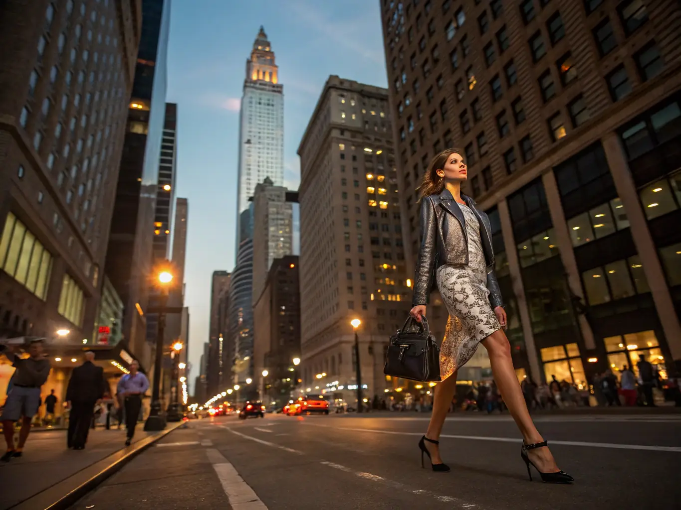 A stylish woman wearing the latest fashion trends, showcasing vibrant colors and unique styles, set against a backdrop of a bustling city street, symbolizing the dynamic world of fashion.